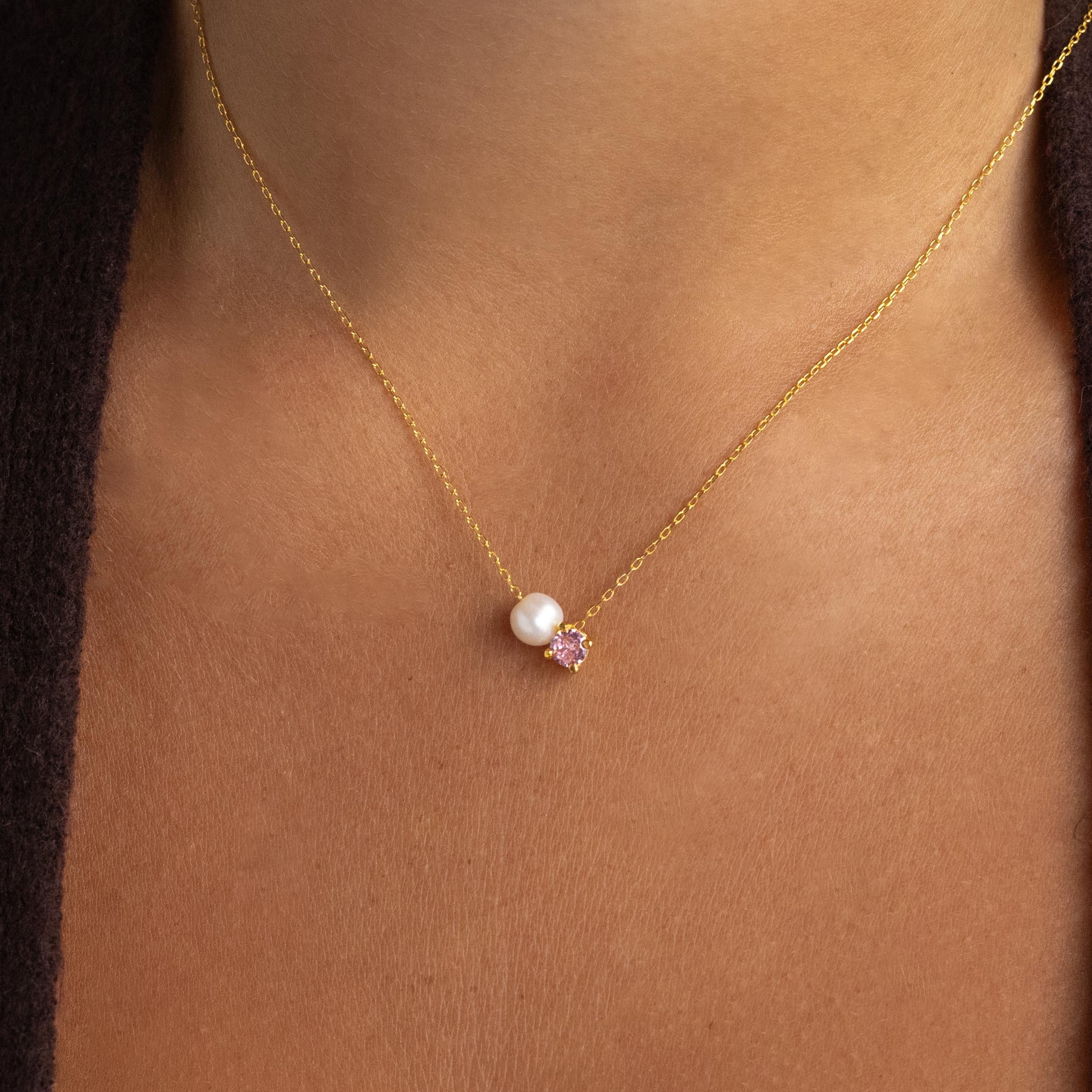 Pearl & Birthstone Diamond Necklace