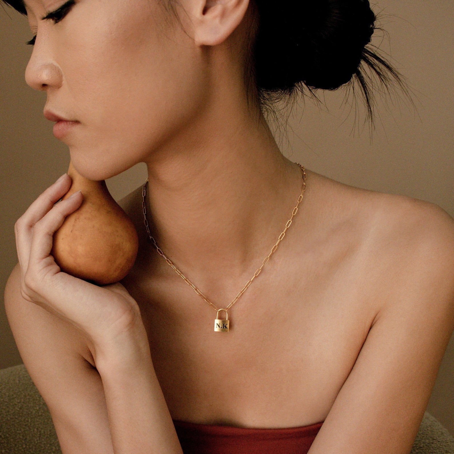 Madison Fero 18K Gold / 14 Inches / One Side-18K Gold / 14 Inches / Both Sides (+$8)-18K Gold / 15 Inches / One Side-18K Gold / 15 Inches / Both Sides (+$8)-18K Gold / 16 Inches / One Side-18K Gold / 16 Inches / Both Sides (+$8)-18K Gold / 17 Inches / One Side-18K Gold / 17 Inches / Both Sides (+$8)-18K Gold / 18 Inches / One Side-18K Gold / 18 Inches / Both Sides (+$8) Padlock Paperclip Necklace