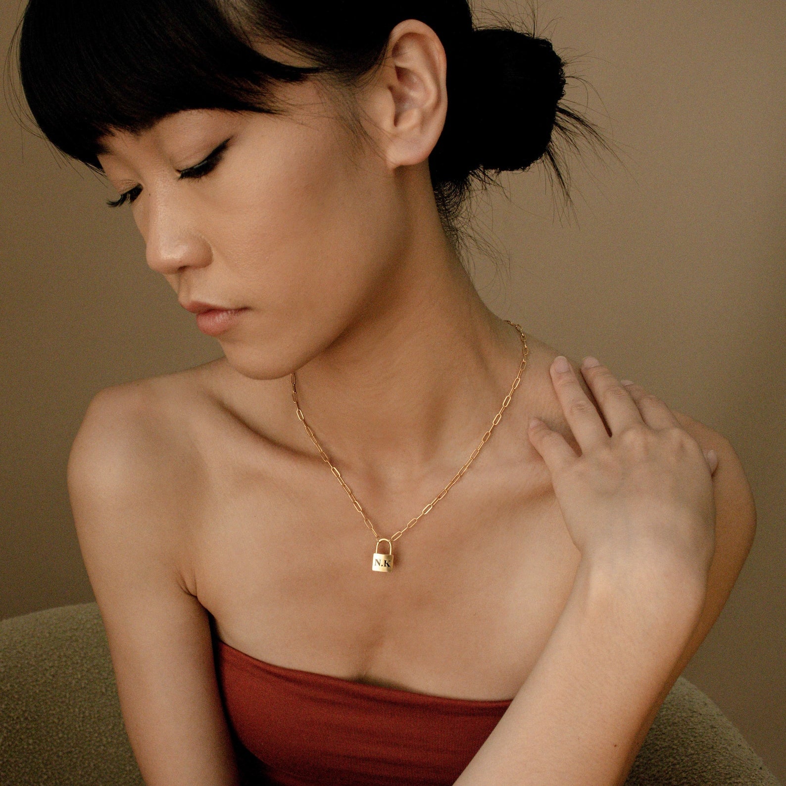 Madison Fero 18K Gold / 14 Inches / One Side-18K Gold / 14 Inches / Both Sides (+$8)-18K Gold / 15 Inches / One Side-18K Gold / 15 Inches / Both Sides (+$8)-18K Gold / 16 Inches / One Side-18K Gold / 16 Inches / Both Sides (+$8)-18K Gold / 17 Inches / One Side-18K Gold / 17 Inches / Both Sides (+$8)-18K Gold / 18 Inches / One Side-18K Gold / 18 Inches / Both Sides (+$8) Padlock Paperclip Necklace