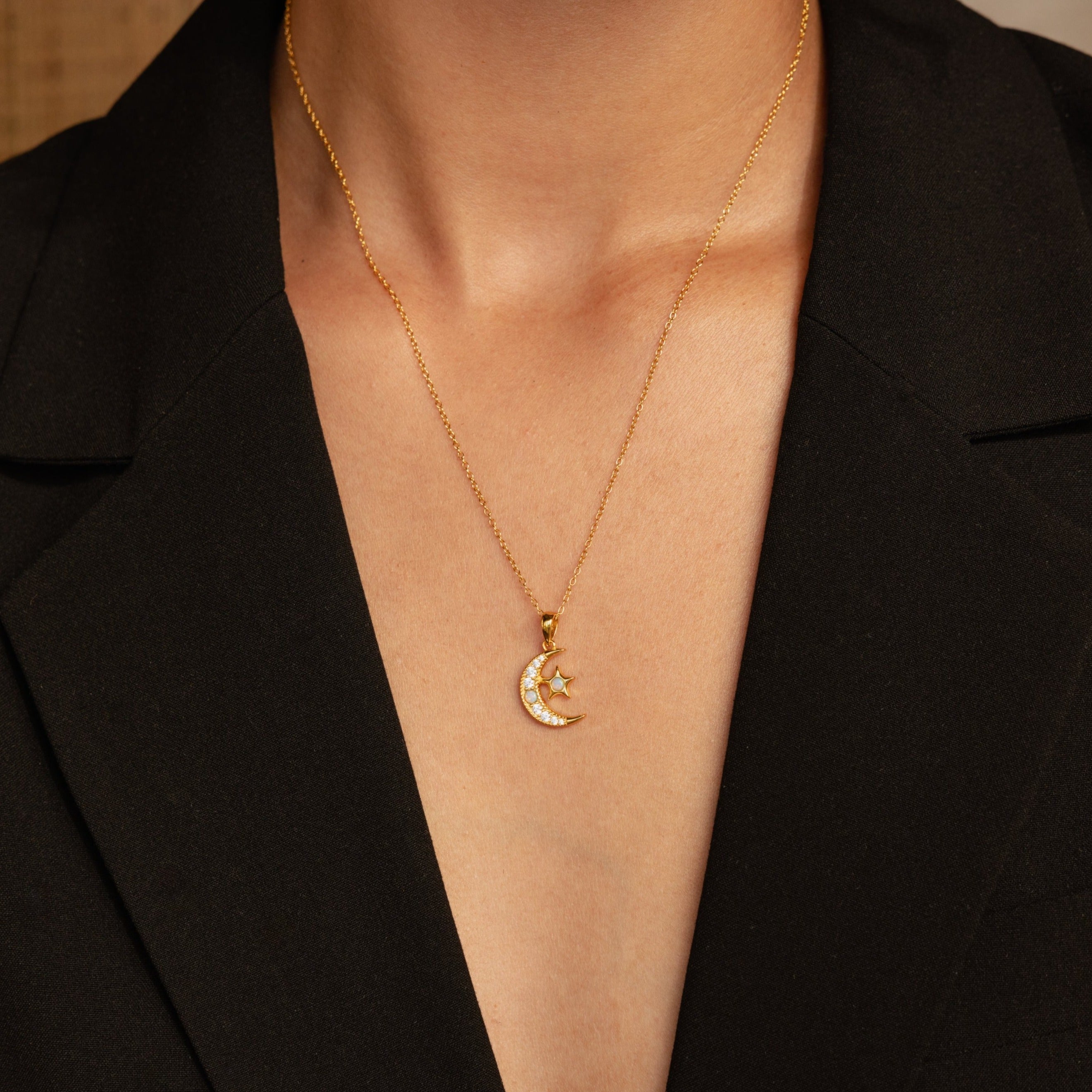  Madison Fero 18K Gold-Sterling Silver Opal Moon & Star Necklace
