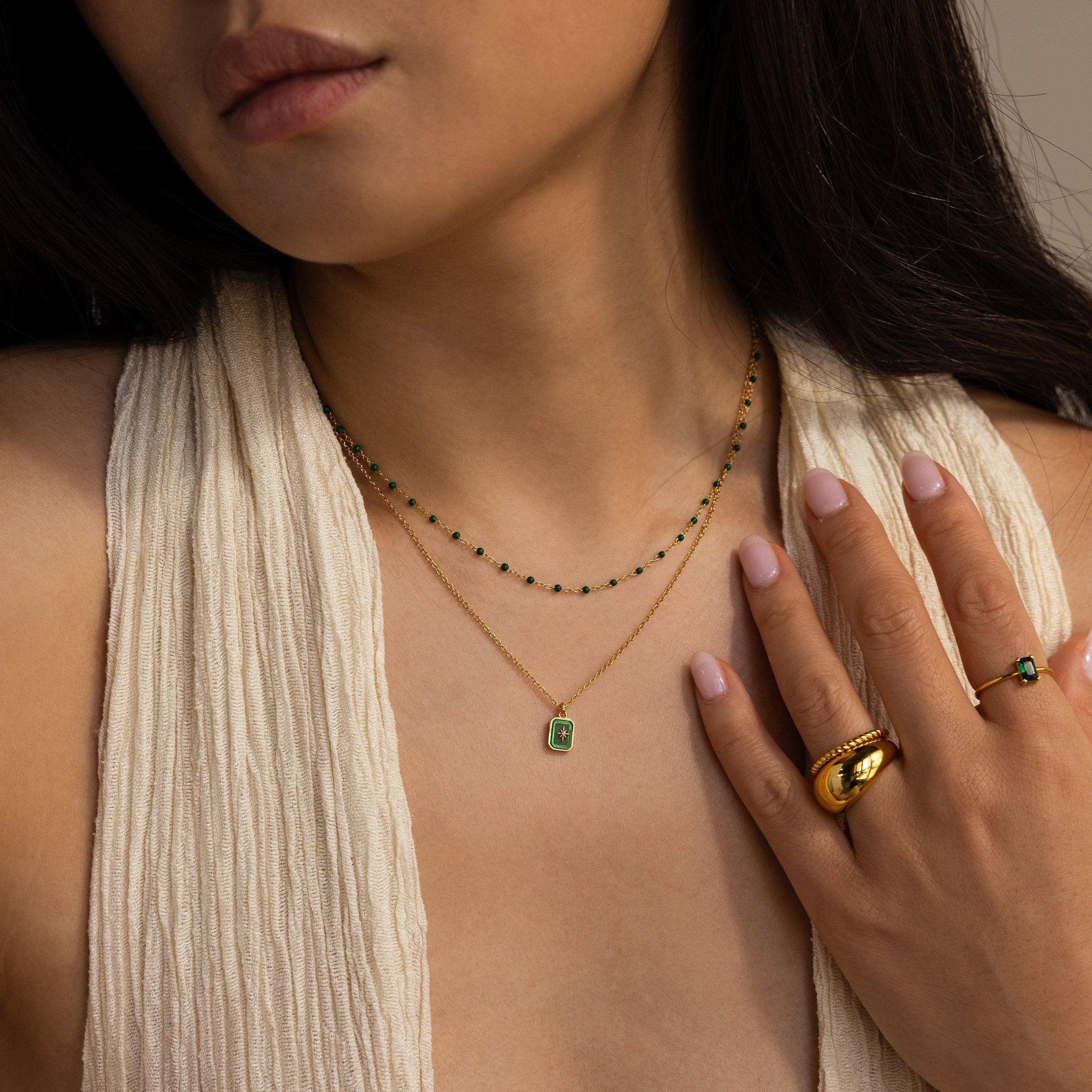  Madison Fero 18K Gold / Agate-18K Gold / Abalone-18K Gold / Malachite-18K Gold / Black Onyx-18K Gold / Mother of Pearl North Star Gemstone Necklace