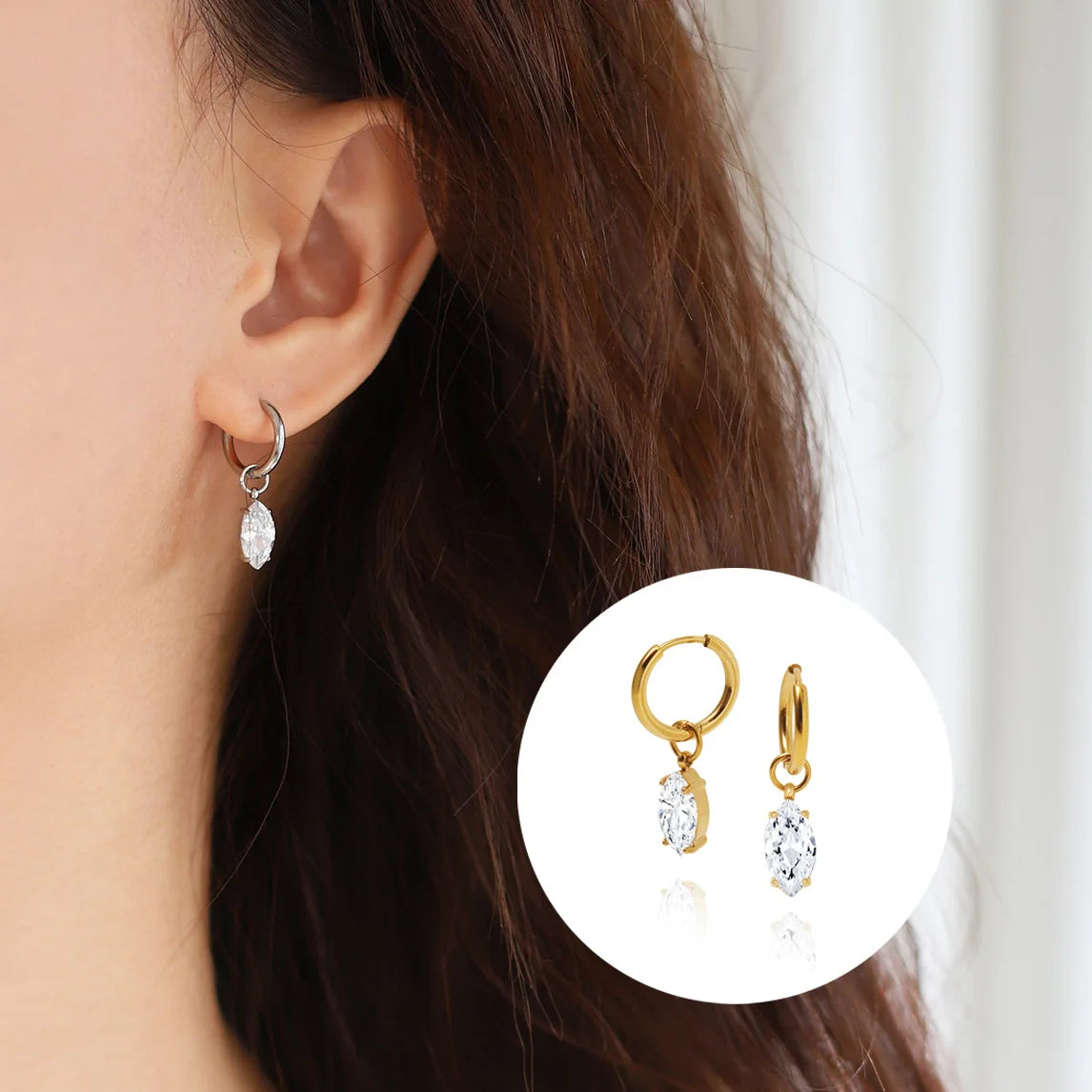 Marquise Diamond Drop Studs