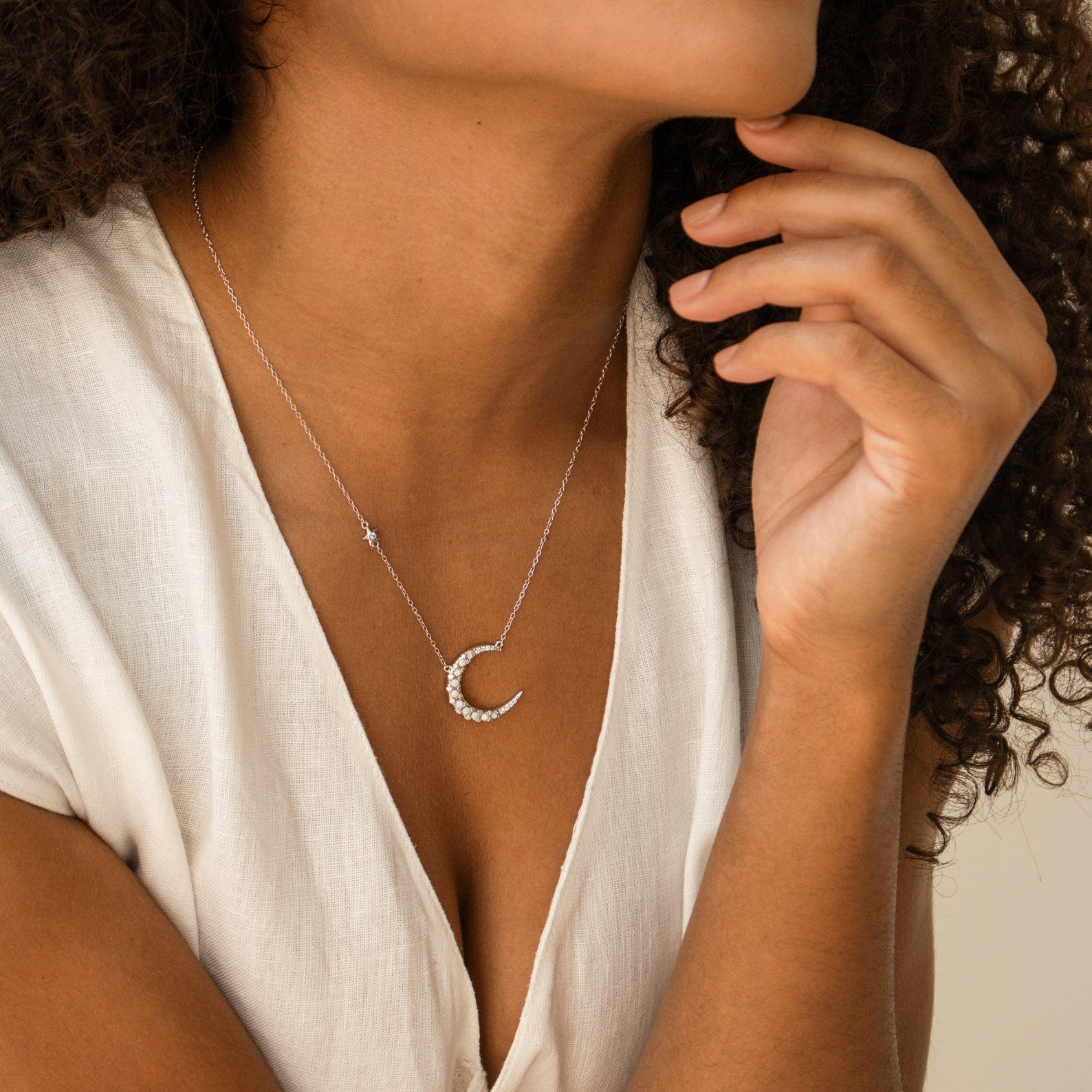  Madison Fero 18K Gold-Sterling Silver Opal Crescent Moon Necklace