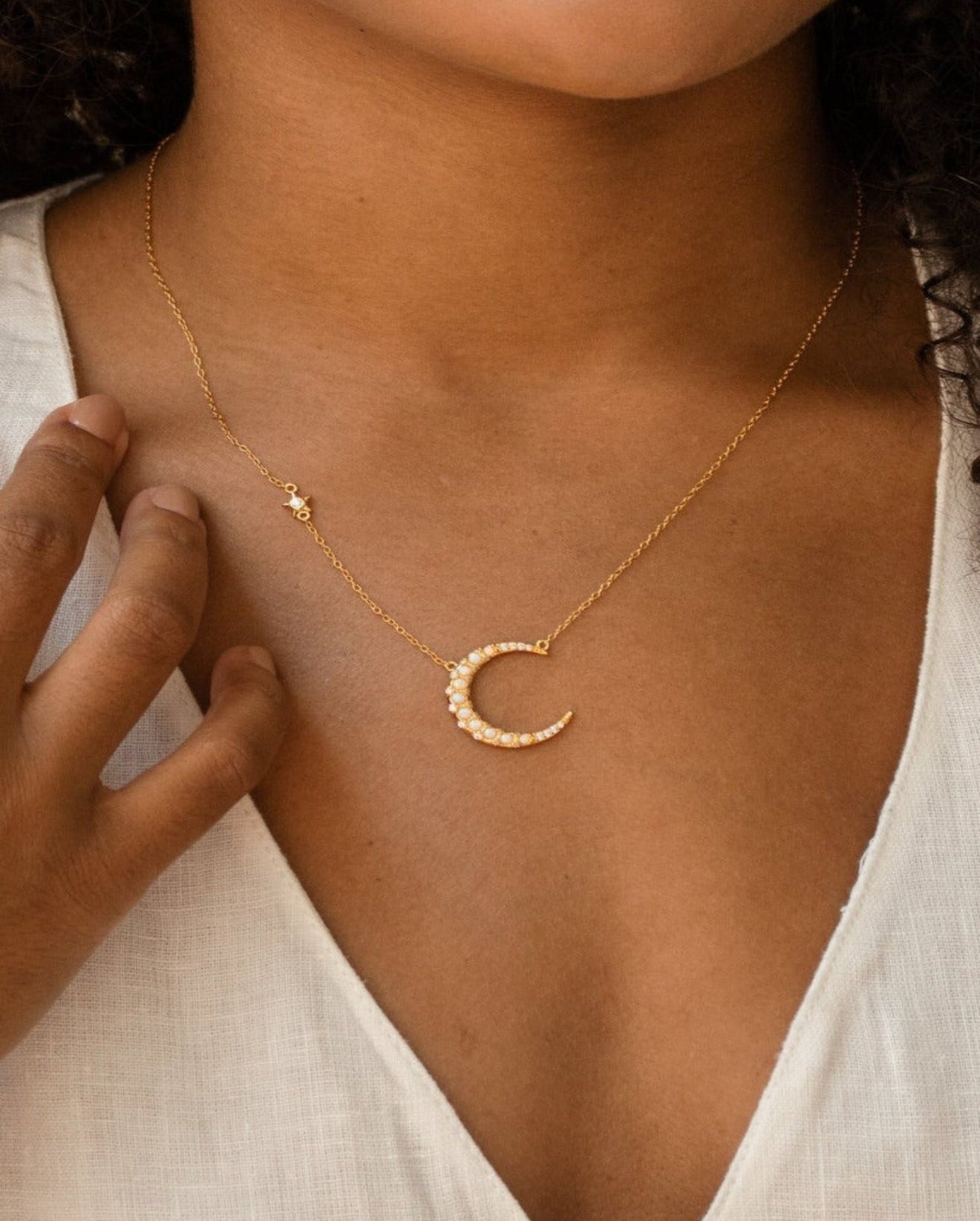  Madison Fero 18K Gold-Sterling Silver Opal Crescent Moon Necklace