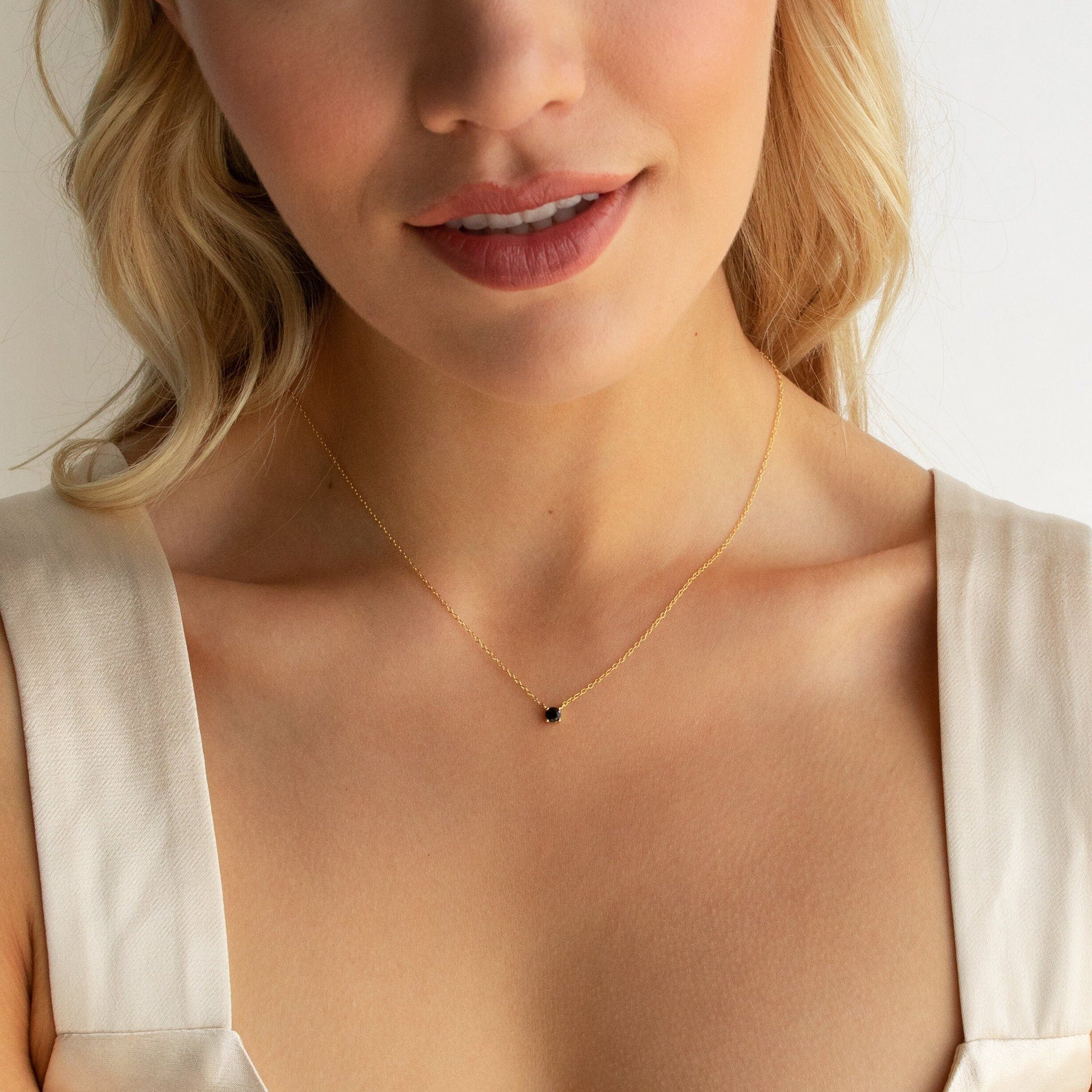  Madison Fero 18K Gold-Sterling Silver Onyx Dainty Diamond Necklace