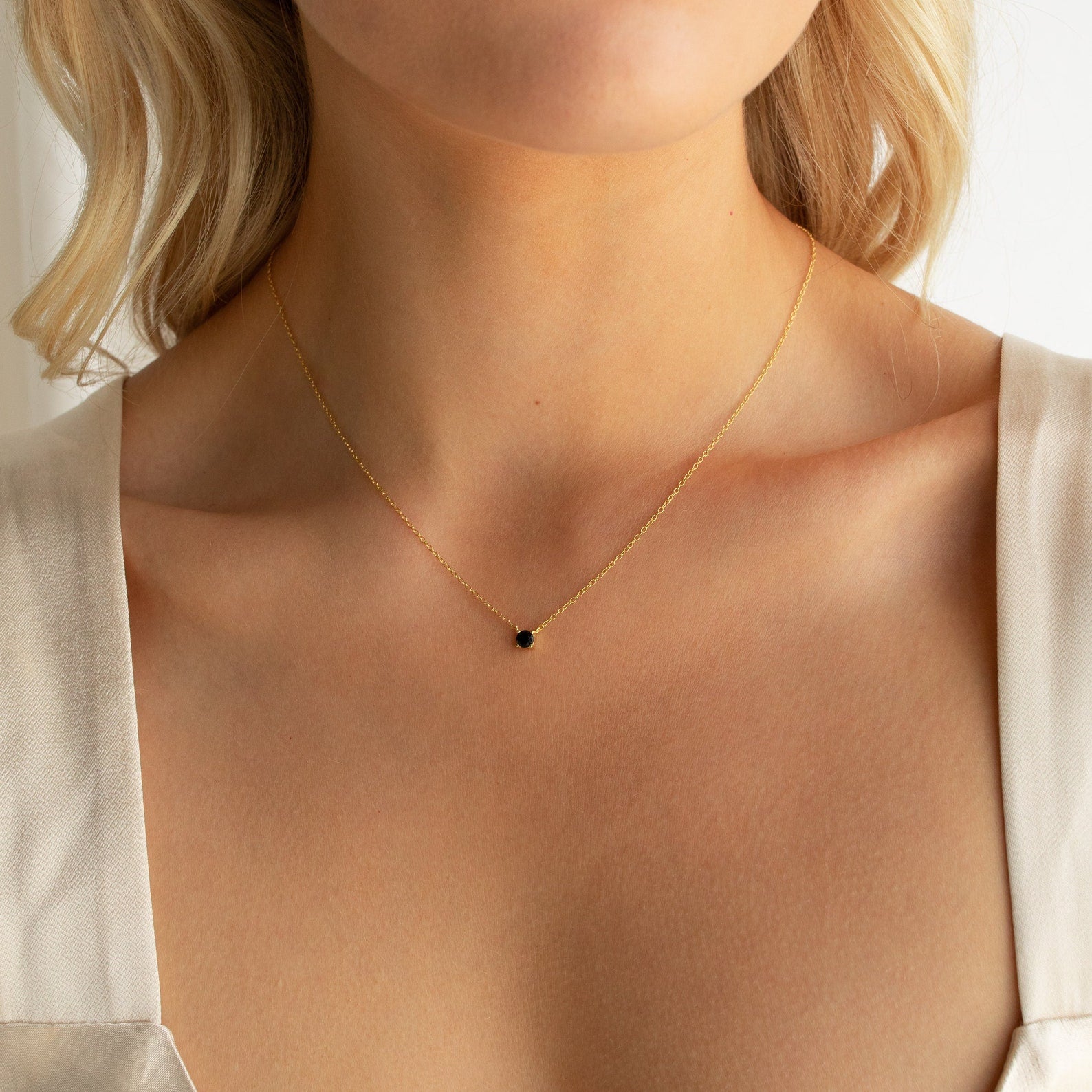  Madison Fero 18K Gold-Sterling Silver Onyx Dainty Diamond Necklace