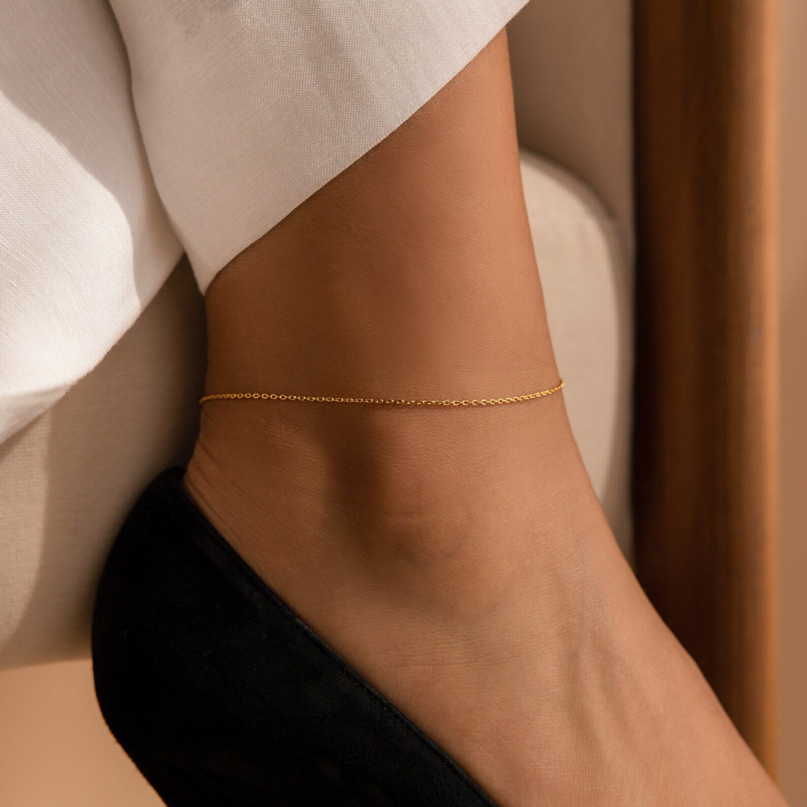  Madison Fero 18K Gold / One Size-Sterling Silver / One Size Micro Rolo Chain Anklet