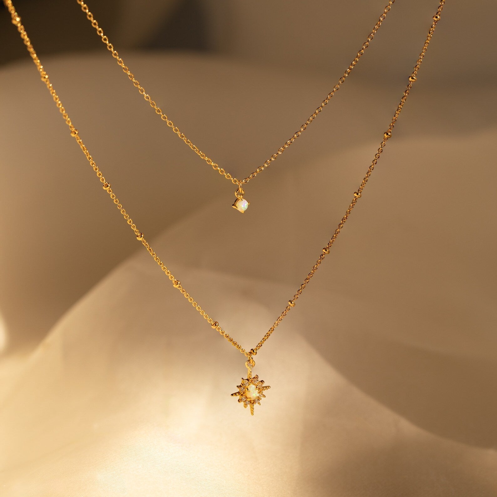 Madison Fero 18K Gold-Sterling Silver Opal Star Duo Necklace