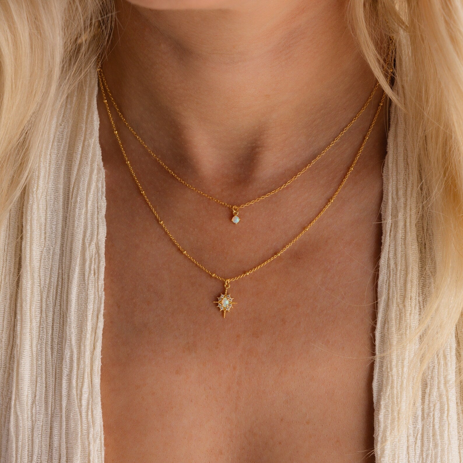  Madison Fero 18K Gold-Sterling Silver Opal Star Duo Necklace