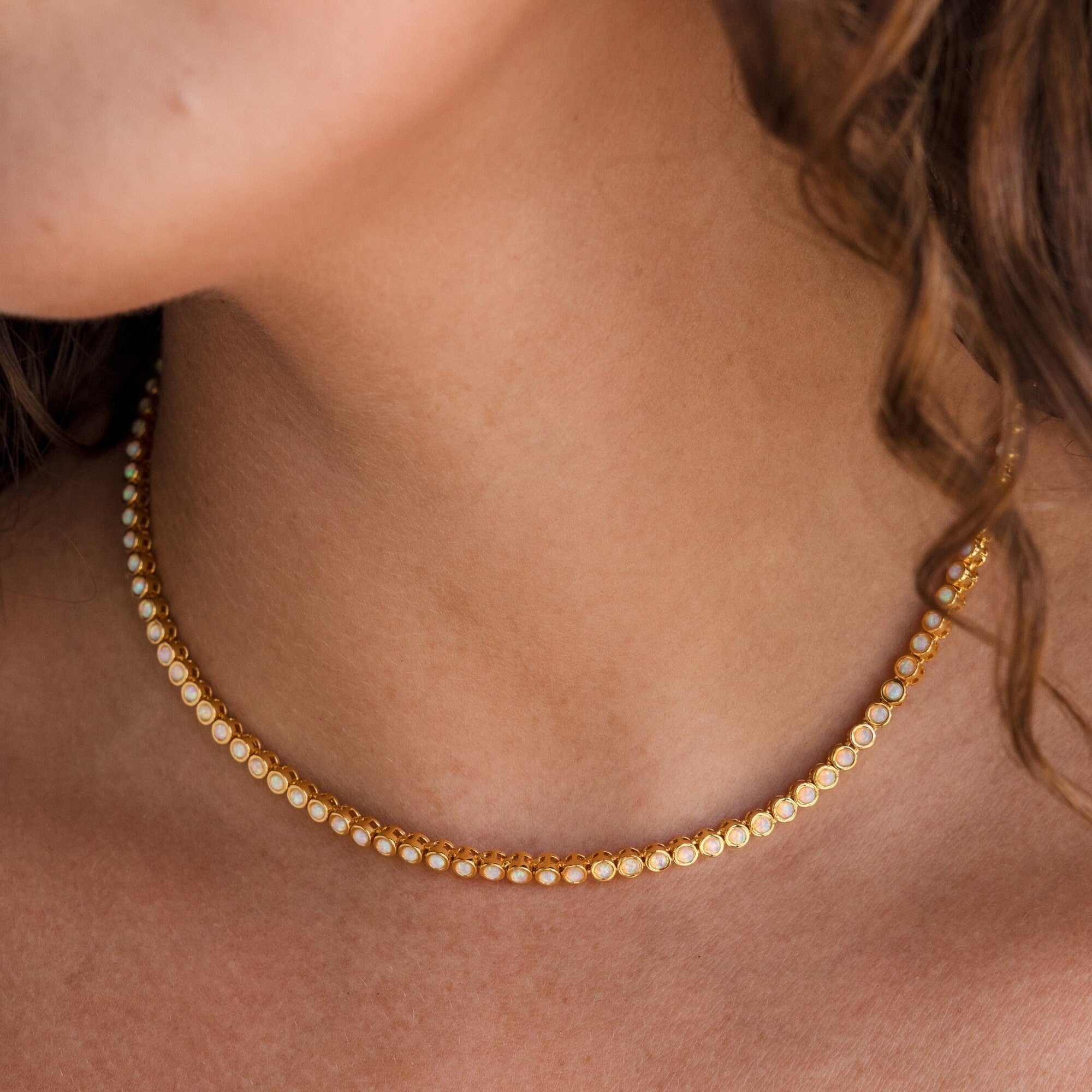  Madison Fero 18K Gold-White Gold Opal Bezel Tennis Necklace