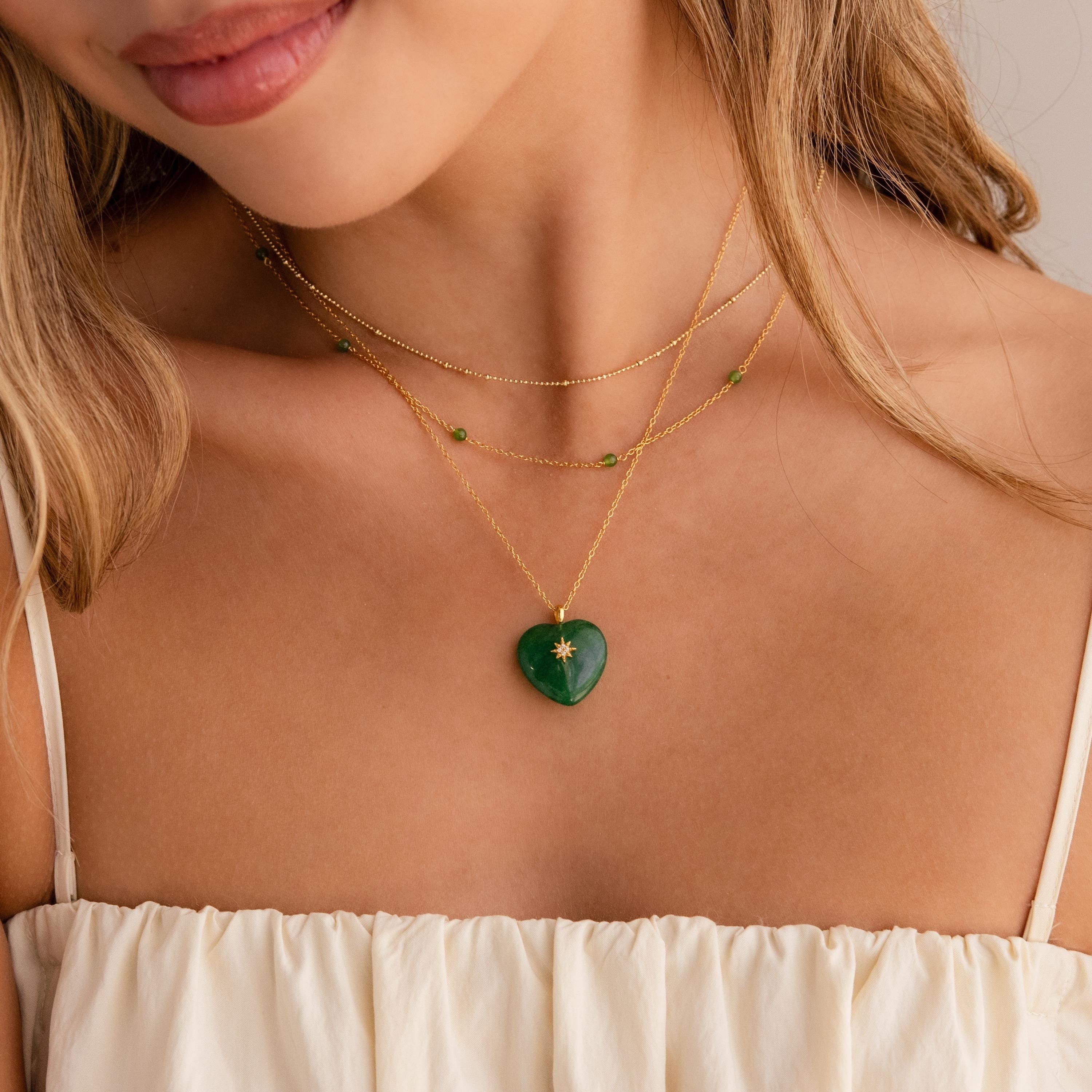  Madison Fero 18K Gold North Star Jade Heart Necklace