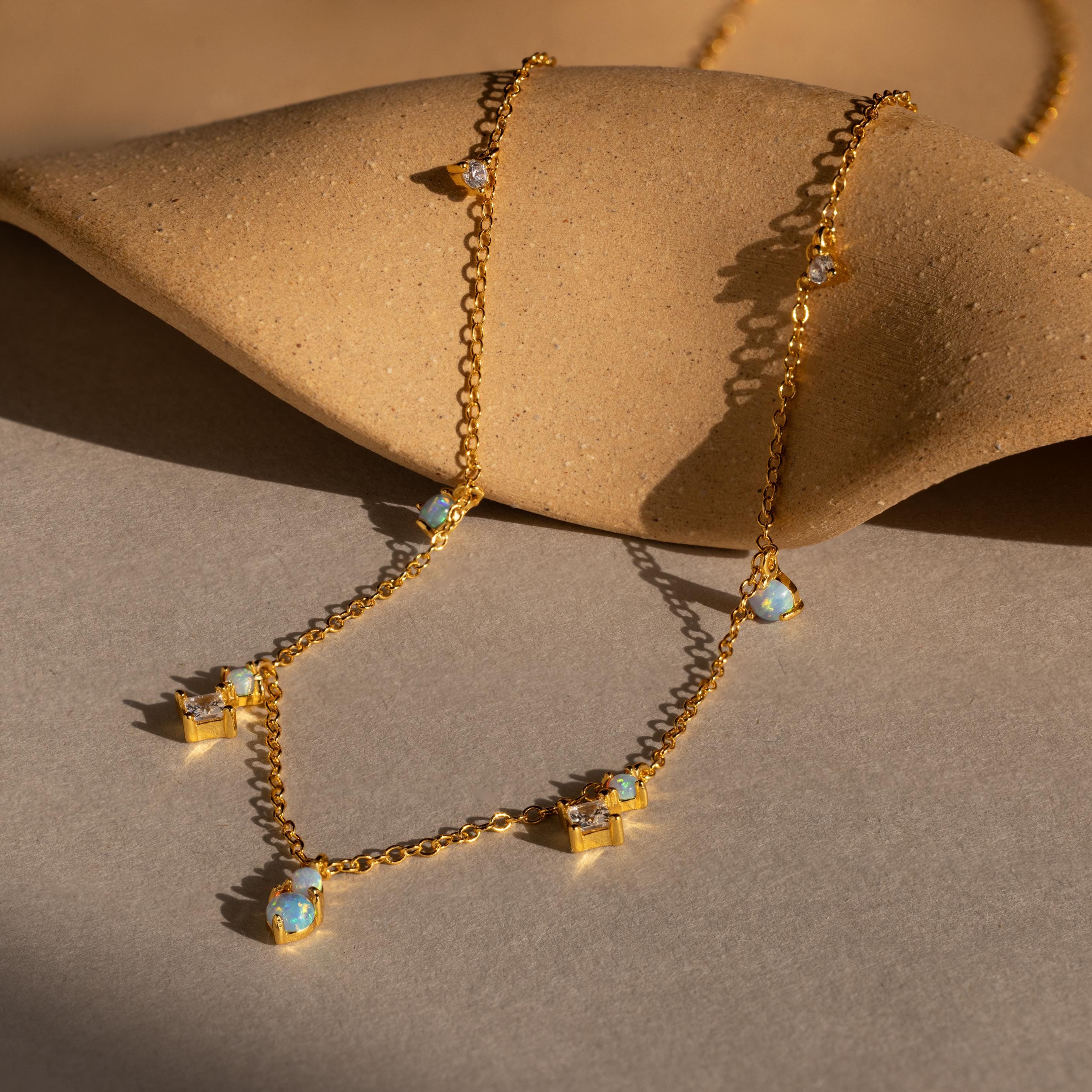  Madison Fero 18K Gold-Sterling Silver Opal Diamond Station Necklace